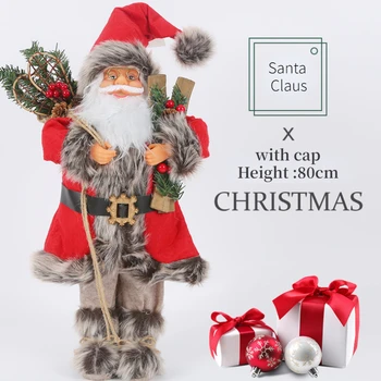 80 cm Veľké Santa Claus Stojí Santa 2023 Nový Rok Darček Plyšové Hračky Veselé Vianočné Dekorácie pre Domáce Dekorácie Okna