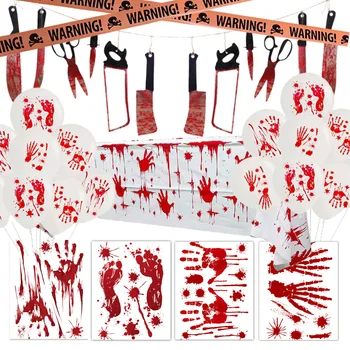 2022 Nové Halloween Dekorácie Horror Party Dekorácie Krvi Nôž String Krvi Handprint Obrus Balón Nastaviť Halloween Dary