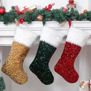 Vianočné Ponožky Vrece Darčeková Taška Vianoce Candy Bag Noel Vianočné Dekorácie pre Domov Farbou Sequin Ornament 2023 Nový Rok