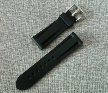 24mm prírodné čierne Gumové hodinky remienok s 316L Nehrdzavejúcej ocele Pin pracky 10A
