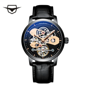 Svetelný sledovať AILANG pôvodné top luxusné pánske automatické mechanické hodinky duté výstroj, športové vodotesné hodinky kožené podnikania