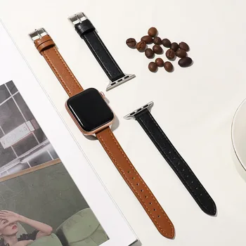 Móda Slim Hovädzie Kože Apple Popruh Business Kožené iWatch Watchband 38 mm 40 mm 41mm 40 mm 44 mm 45 mm pre 1-7 SE