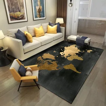 Móda Európe a Amerike Moderné Čierne Zlato Mape Sveta koberec, Spálne, obývacia izba, kuchyňa poschodie mat zákazku zamatový koberec