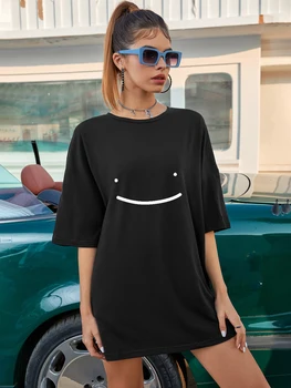 vtipné úsmev na tvár nadrozmerné tričko kawaii ženy lumbálna graphic tee tričko
