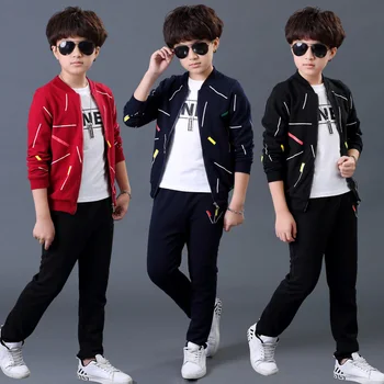 Chlapec Pružiny Nový kórejský detské Oblečenie Chlapci Športové Sveter 3ks Sady