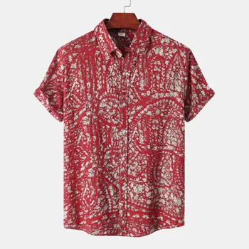 2022 v Lete Červená Havajské Košele pánske Vytlačené Tričko Voľné Top Mužov Tlačidlo Hore Tričko