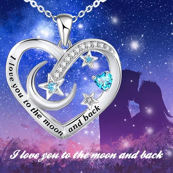 Srdce Mesiac Náhrdelník Módne Ženy, Srdce Prívesok Náhrdelník s Blue Crystal Handmade Dizajn Šperky Sľub Darček