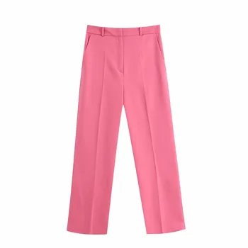ženy lete bežné ružová za rovné dlhé nohavice 2022 nové módne vysoký pás zips tlačidlo pevné ženské nohavice femme