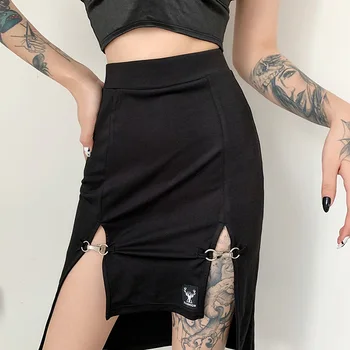 Gotická Ženy Grunge Ceruzku Sukne Tmavé Punk Štýl Čierne Sexy Midi Sukne Gotický Štrbinou Lem Vysoký Pás Patchwork Streetwear Módy