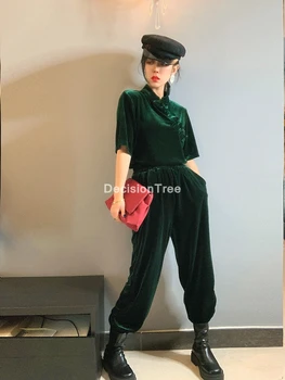 2022 lady čínsky štýl hanfu sady elegantné ženy hanfu top+nohavice nastaviť tradičné orientálne oblečenie retro cheongsam tang oblek