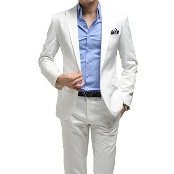 2019 Mužov Slim Fit Vyhovuje Jedno Tlačidlo Biele Svadobné Party Smoking Obleky, Kostýmy Homme Mariage Oblekoch, Mužov Bunda, Nohavice