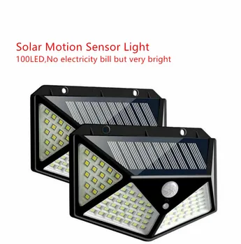 100 LED Solárne Svetlo Vonkajšie PIR Snímač Pohybu Steny Ľahké Nepremokavé Solárne Lampy SMD 4-Bočné LED Svetlo pre Záhradné Dvore