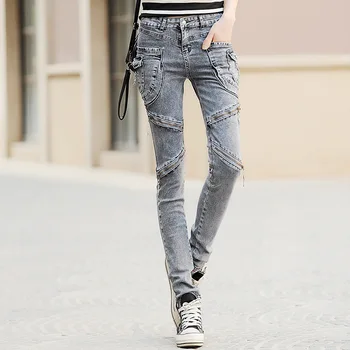 Veľké vrecko kamufláž haren džínsy ženy bežné streetwear Osobné Trakmi, plus veľkosť tenký ako ceruzka džínsy zips vintage nohavice