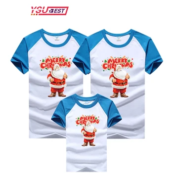 Vianočné Rodiny Oblečenie T-shirt Matky, Deti, Otec, Syn Rodiny Zodpovedajúce Oblečenie Blue Baby Nový Rok Krátky Rukáv Cartoon Oblečenie